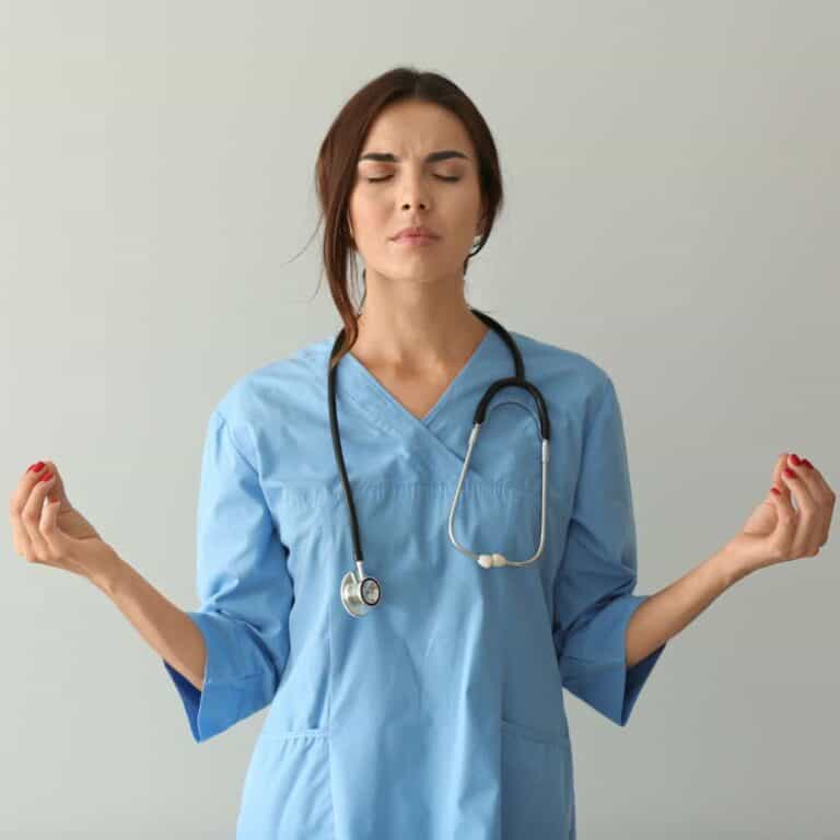  Meditation Therapy Nurse Meditating in Scrubs